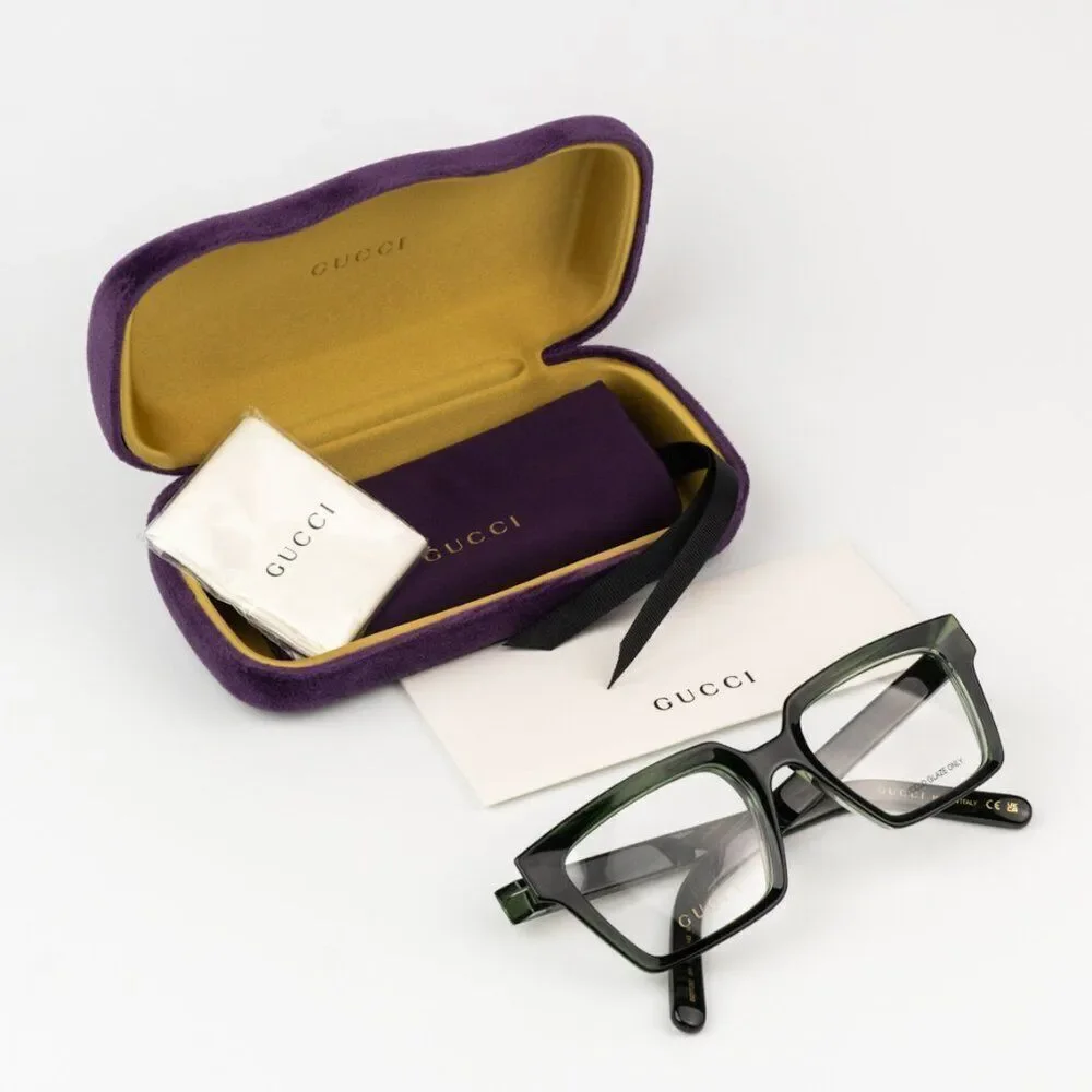 NEW Gucci GG1725O 004 Transparent Dark Green Unisex Square Eyeglasses